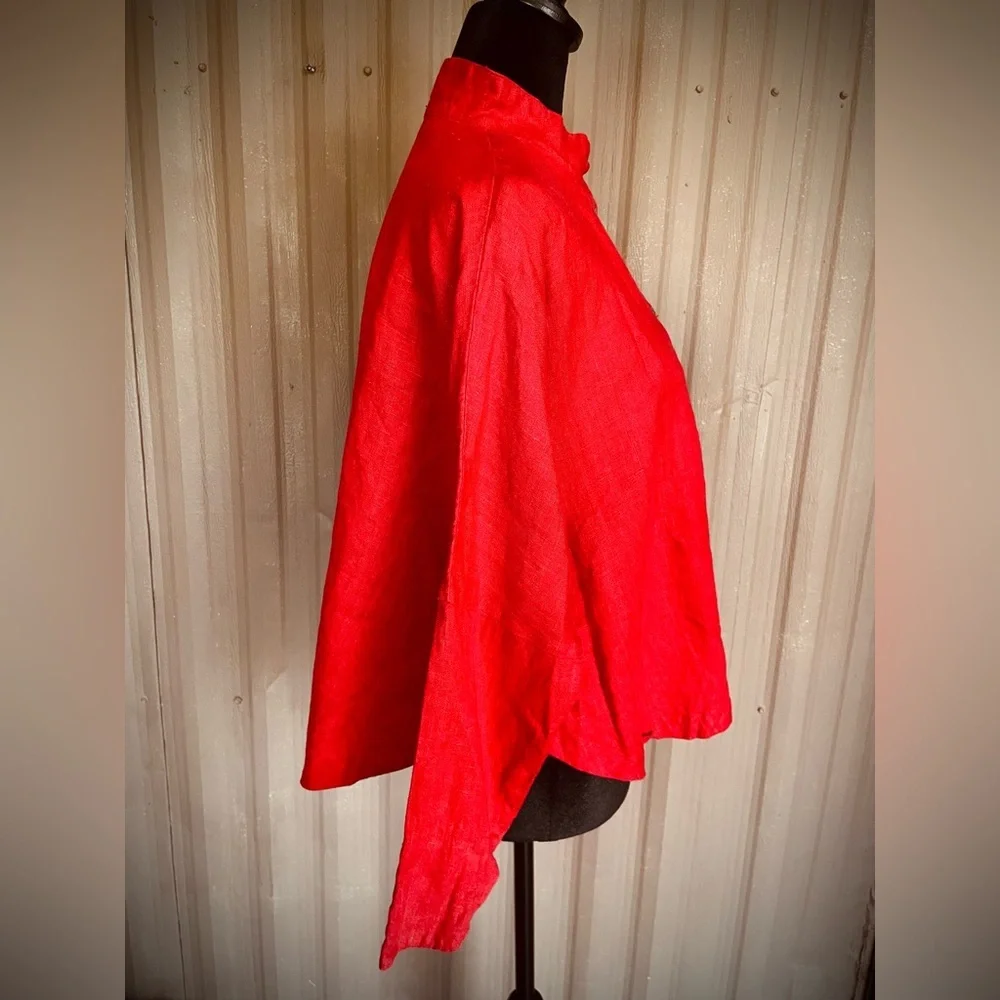 Itemz Chris Baumgartner 100% Linen Top Lagenlook Red Crop Dolman Slv USA OS FLAW - Picture 5 of 16